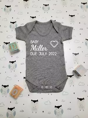 £10 • Buy Personalised Baby Vest Baby Grow Bodysuit New Baby Gift Due Date Name Hearts