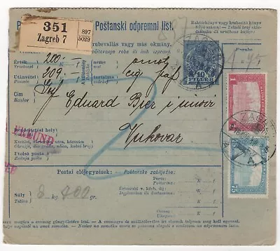 1918 Apr 18th. Parcel Receipt. Zagreb To Vukovar. • $12.55