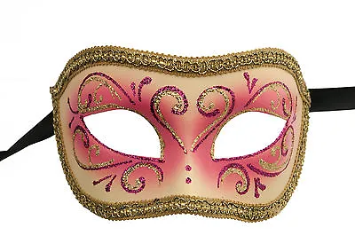 Mask From Venice Colombine Or Civet Pink Fushia Golden For Fancy Dress 1100 E9B • $54.67