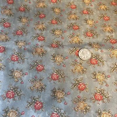 2 Yd Cottage Rose Print Blue Red Cream Green Mods Fabric Print Quilting • $12.50