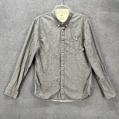 VANS Shirt Mens Large Gray Blue Dotted Button Down Long Sleeve 100% Cotton • $10.19