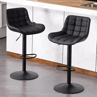 YOUTASTE Black Bar Stool Set Of 2 PU Leather Breakfast Luxury Chair BLACK @FI R • £189.94