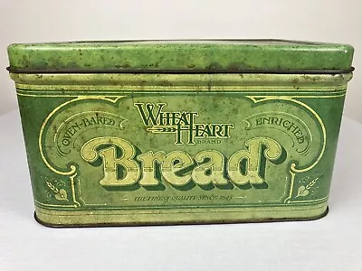 $49.99 • Buy Vintage Rustic Wheat Heart Metal Bread Box Large Tin Storage 70s Decor Farmhouse