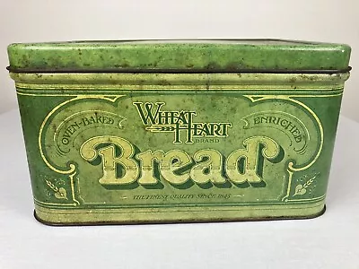 Vintage Rustic Wheat Heart Metal Bread Box Large Tin Storage 70s Decor Farmhouse • $49.99