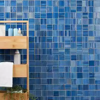 Polished Glass Wall 2x2 Mosaic Tile Blue Backsplash Bathroom Kitchen Pool .97sf  • $17.24