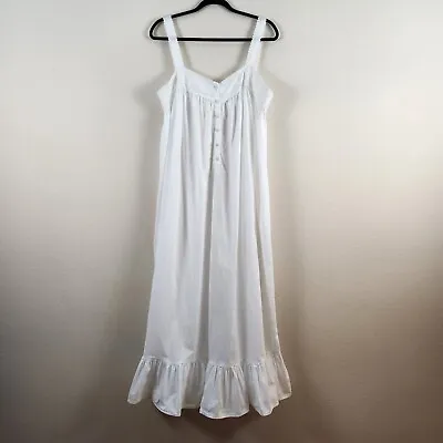 Vtg Victorias Secret Country Cotton Maxi L Nightgown Embroidered Lace Semi Sheer • $128