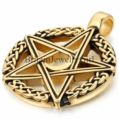 22  Hollowed Pentagram Pendant Stainless Steel Necklace For Men Women Punk • $9.89