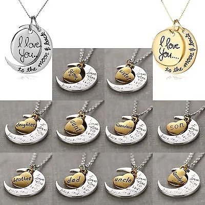 I Love You To The Moon And Back Gold & Silver Family Necklace Pendant Heart UK • £2.95