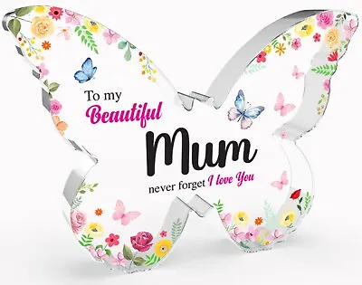 Gifts For Mum Mothers Day Birthday Acrylic Plaque Desk Butterfly Shaped Keepsake • £9.99