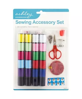 Portable Sewing Kit Home 71pc Large Travel Case Needles Thread Scissors Set Box • £3.09