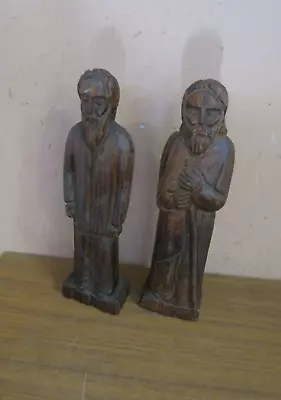 Set Of 2 Vintage Hand Carved Hard Wood Statue Asian Or Church Figures Man 10  • $75