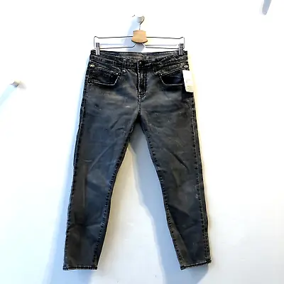 29 - R13 Distressed Sprayed Black Skinny Leg Biker Boy Jeans 0721DK • $42