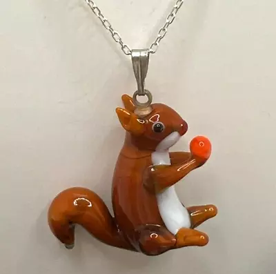 Murano Glass Handcrafted Jewelry Squirrel Pendant & 925 Sterling Silver Necklace • $24.90