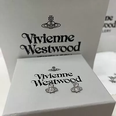 1PAIR Vivienne Westwood Silver Crystal Earrings Mini Earrings Women Gift W/ Box • $18.99