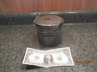 Vintage Berry Bucket Small Gray Granite With Tin Lid • $40