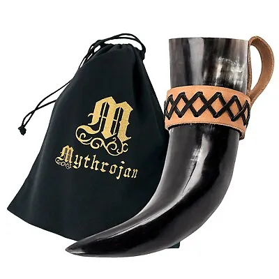 $35.95 • Buy Viking Drinking Horn Mead Mug With Leather Strap Holder Medieval Drinkware