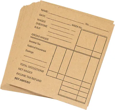 80 Wage Packets 100mm X 110mm Brown Pay Slip Printed Envelopes Self Adhesive • £5.99