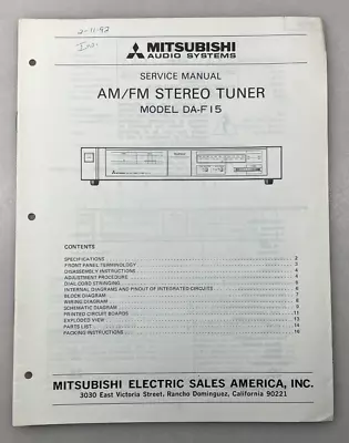 Mitsubishi DA-F15 AM/FM Stereo Tuner Original Service Manual  Free Shipping • $19