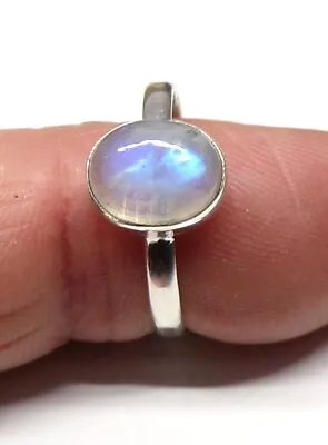 Handmade 925 Sterling Silver 9 X 7mm Oval Rainbow Moonstone Ring Size H To X • £11.95