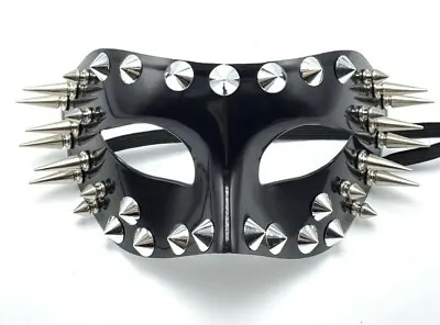 Gothic Shiny Dominatrix Halloween Femdom Mask Black Red Silver Spikes Studs • $16.99