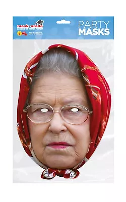 Queen Elizabeth II Headscarf 2D Card Party Face Mask - Royal Fancy Dress Up • £4.49
