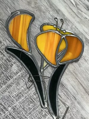 Vintage Metal Stained Glass Tulips ? Flowers Artwork  Handmade Sun Catcher • $14