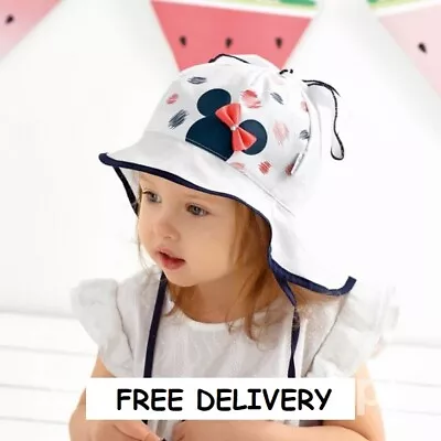 100% Cotton BABY Girls Hat SUN NECK PROTECTION 9-24 Months CAP Minnie Mouse  • £7.50