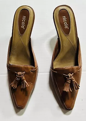 Vintage Nicole Congo Leather 7M Slip On Tassel Pointed Kitten Heel Shoes NWOB • $38