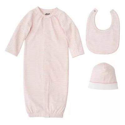 New Mud Pie PINK LAYETTE SET Gown Cap Bib Baby Girl Infant Newborn Gift Striped • $20
