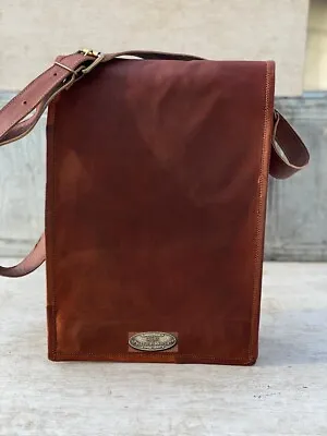 15 Inch Vertical Men's Vintage Leather Satchel Messenger Laptop Briefcase Bag • $52.34