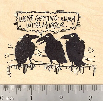 Murder Of Crows Rubber Stamp Three Raven Birds On A Fence M22716 WM • $25