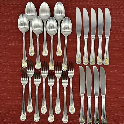 Set/24 Pieces GIORI INOX ITALY 18/10 Stainless Flatware Cutlery Lot Gold Accent • $25