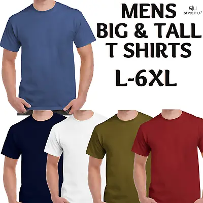 Mens Plus Size Big & Tall 100% Cotton T-Shirt Casual Regular Crew Neck Plain Tee • £16.99