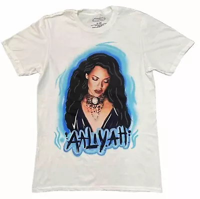 Aaliyah Women's Small Short Sleeve Spray Paint Graffiti Tee Shirt Top White • £9.49