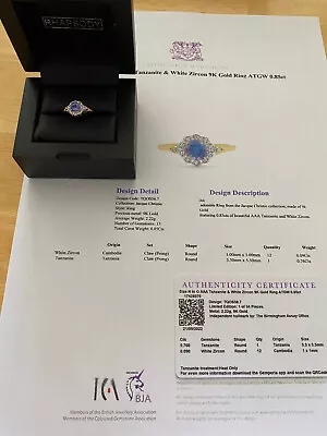 AAA Tanzanite & White Zircon 9ct Gold Ring 0.85 Ct • £180