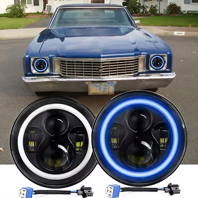 Fit Chevy Monte Carlo 1970-1975 7  Round Projector LED Headlights Blue Halo DRL • $56.99