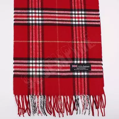 Men's 100% CASHMERE Scarf Red Tartan Plaid Stripe Design Soft • $7.99