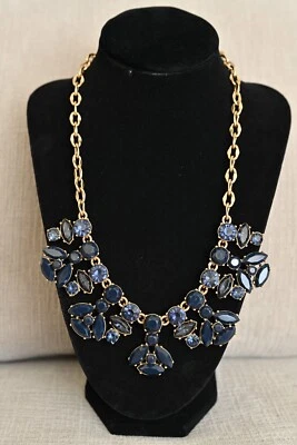 $24 • Buy J. Crew Natasha Midnight Blue Gold Statement Necklace Crystal Rhinestones NEW