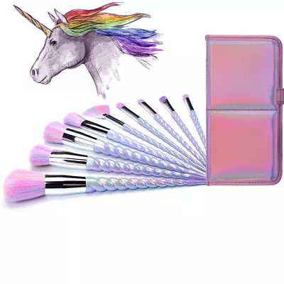 10Pcs Unicorn Makeup Brushes Eyeshadow With A Cute Iridescent Carrying Case • $16.67
