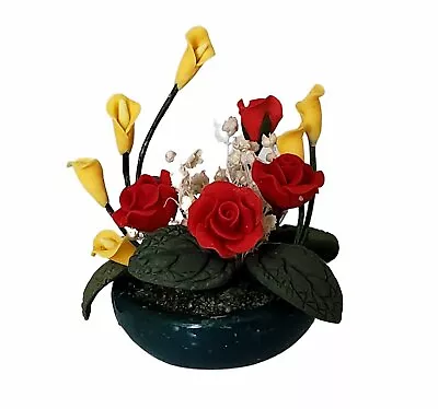  Miniature Dollhouse Flower Arrangement With Roses Flowers In Pot 1:12 Scale New • $8.50