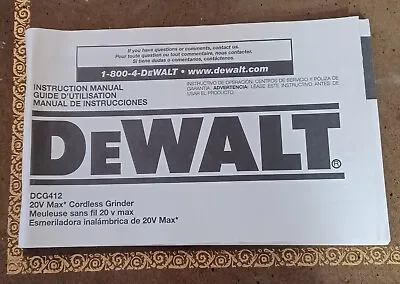 Dewalt DCG412 20V Mac Cordless Grinder Instruction Manual • $2.45