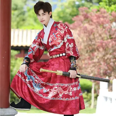 Chinese Traditional Men Hanfu Dress Dragon Print Tang Suit Cosplay Costume • £118.66