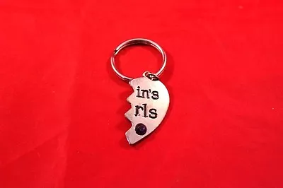 Nice 1.5  Crome Half Heart W/Faux Gem Keychain Key Ring  • £3.81