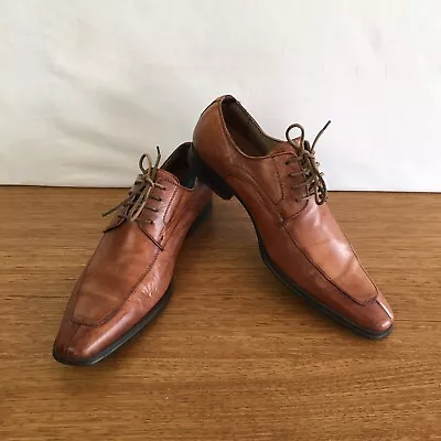 🦋 Mens Davinci Leather Pointed Toe Oxford Derby Dress Work Shoes Brown Size 7.5 • £21.70