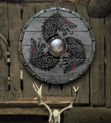 £94.80 • Buy Medieval Fenrir Gray Wolf Authentic Battleworn Viking Shield
