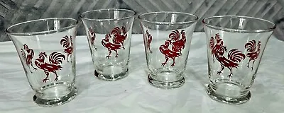 Vintage Hazel Atlas Red Rooster Juice  Glasses Set Of 4 • $35.99