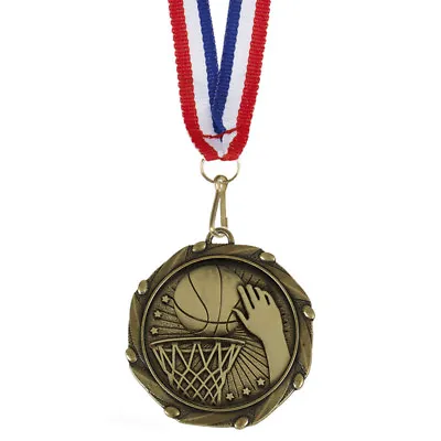 Basketball Medals With Ribbons - Engraved FREE Your Message - Free P+P • £4.50