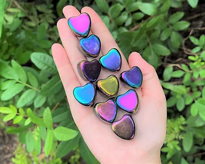 Rainbow Hematite Heart: Carved Tumble Stone (Crystal Heart Stone Heart 20mm) • $5.95