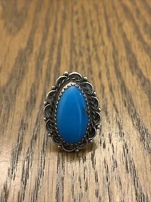 Old Pawn VINTAGE NAVAJO STERLING TURQUOISE Oval  RING SIZE 7 • $40