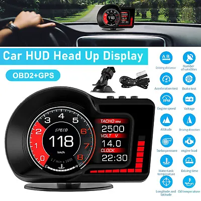 OBD2+GPS HUD Gauge Car Digital Head Up Display Speedometer Turbo RPM Alarm Temp • $37.98